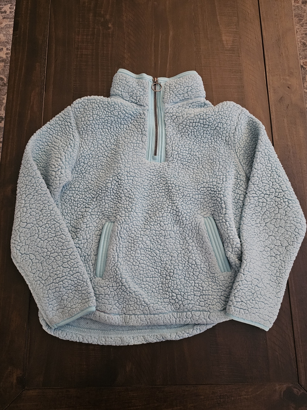 Kids Light Blue Sherpa Half-Zip Hoodie